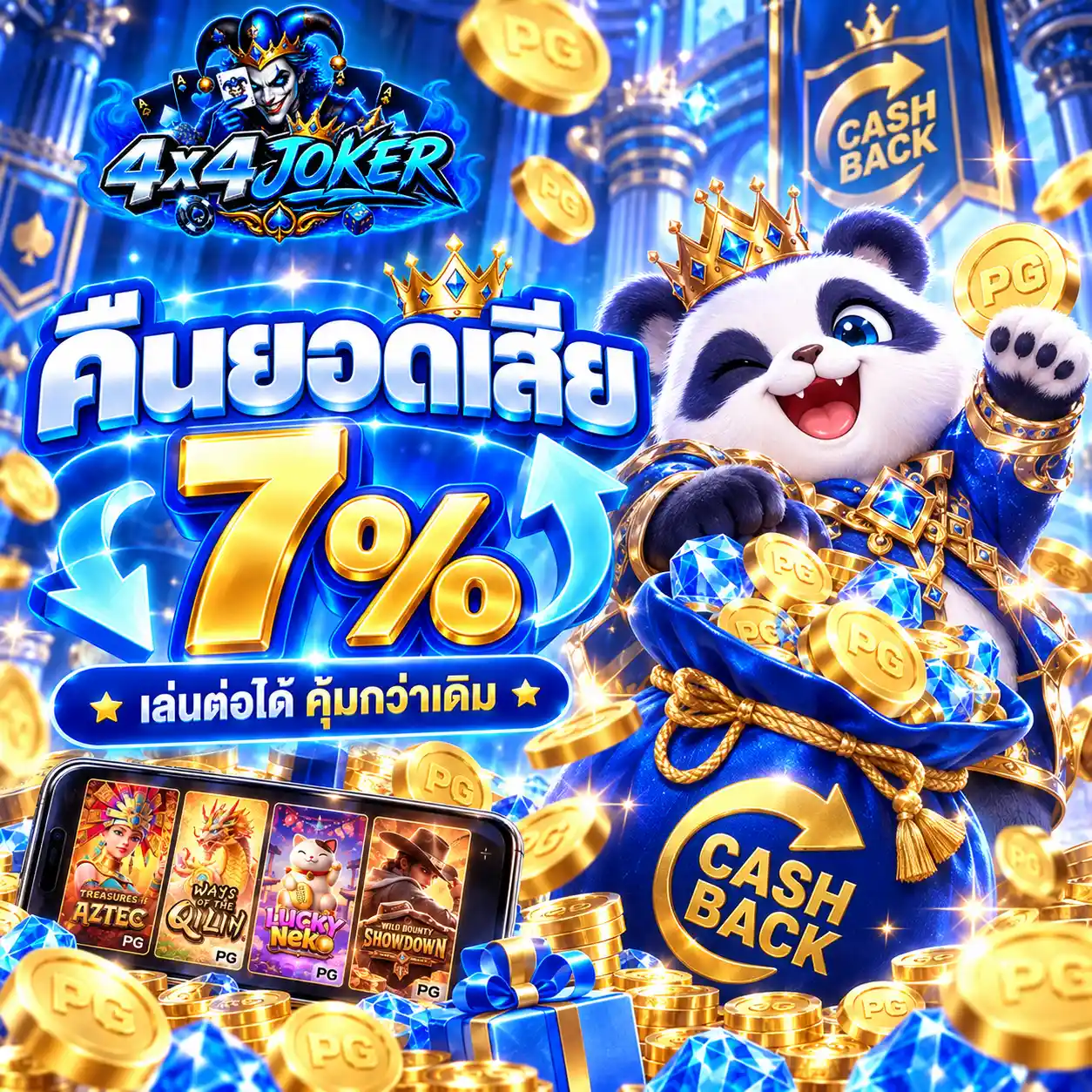4X4JOKER คืนยอดเสีย 7% เล่นต่อได้คุ้มกว่าเดิม